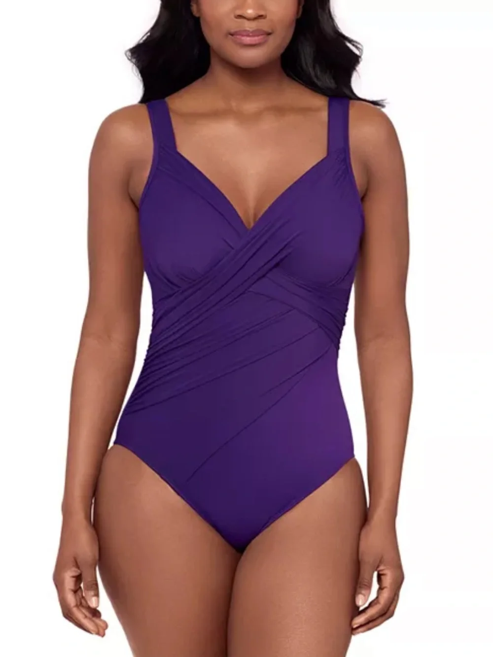 Miraclesuit Purple Ruched Wrap One-Piece Swimsuit
